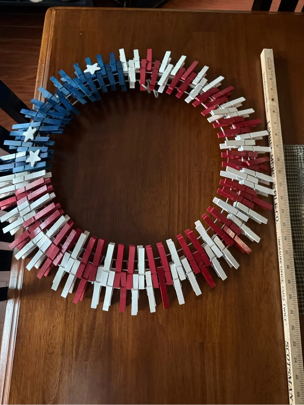 Handmade Red, White & Blue Clothespin Wreath - Patriotic Wall Accent